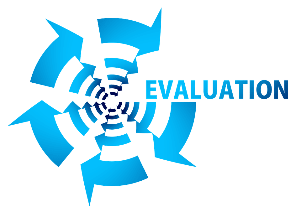 This image looks like a logo with the text " Evaluation "