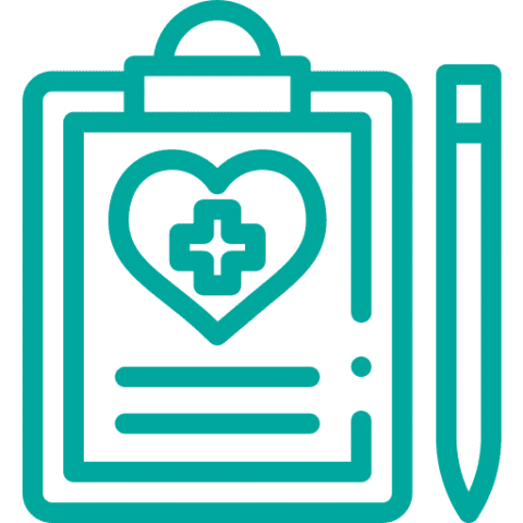 This is a vector image of the clipboard with a heart and a medical cross on it along with a pencil next to the clipboard.